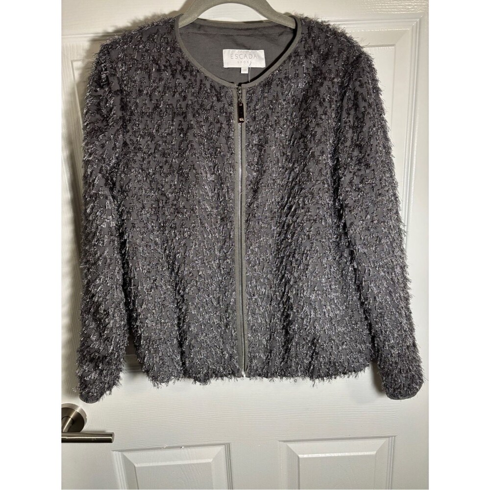 Escada Sport Size 38 Charcoal Shaggy Textured Zip Front Jacket NWOT